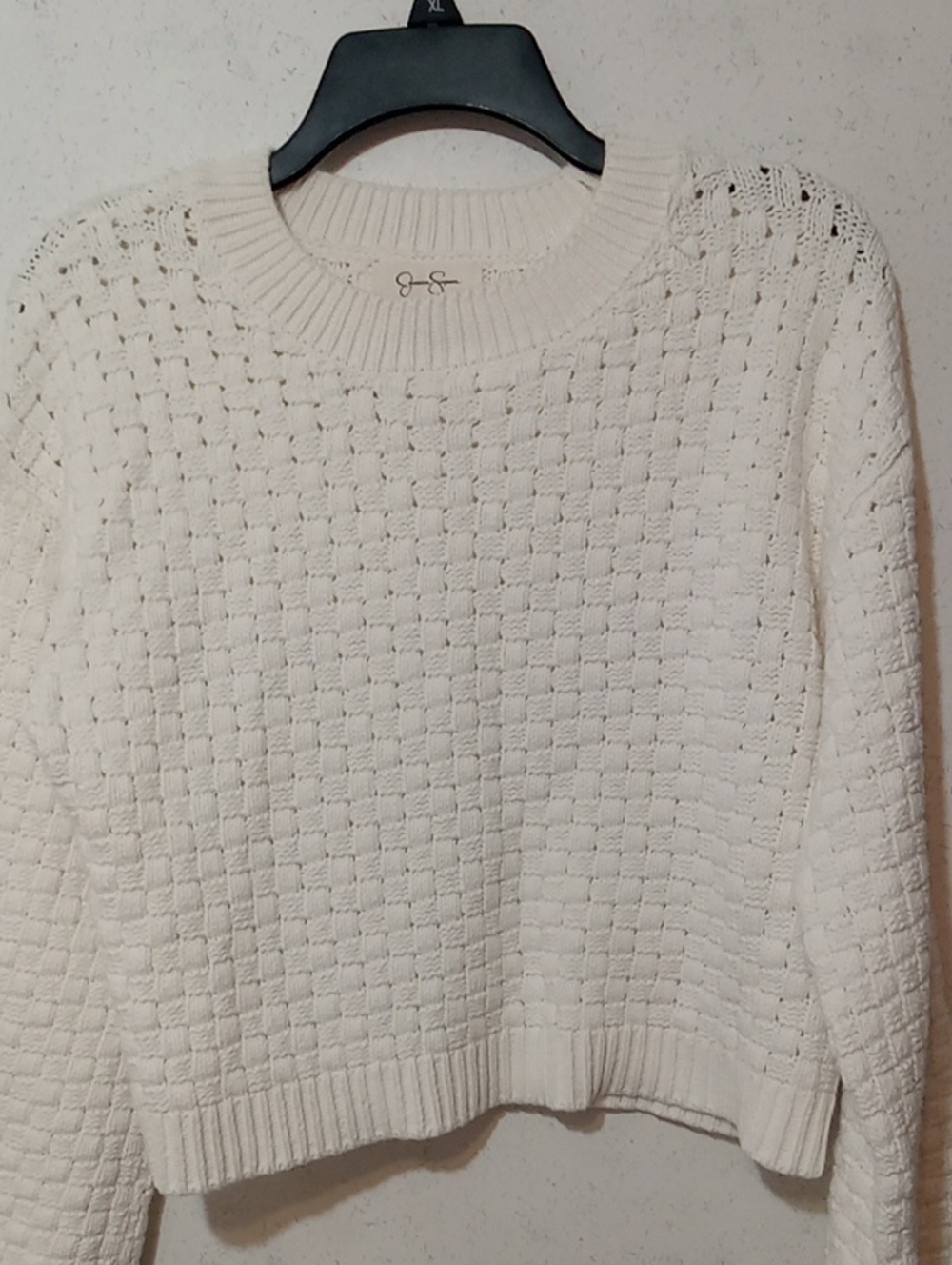 Jessica Simpson Cream Woven-Texture Crewneck Sweater